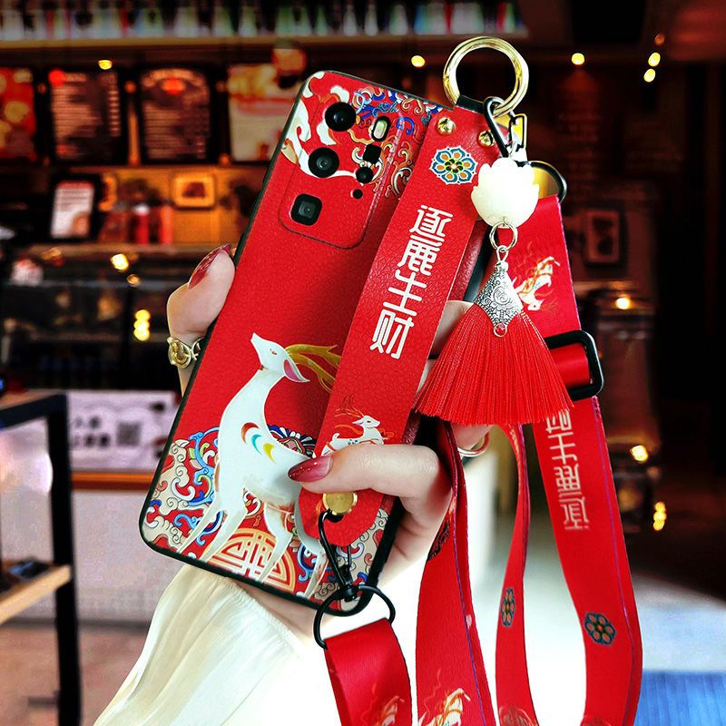 Phone Cases Red Deer - 漫画柄の斑点のある鹿の赤紫レザー携帯電話ケース、Samsung Galaxy S25Ultra S24 S23 S22