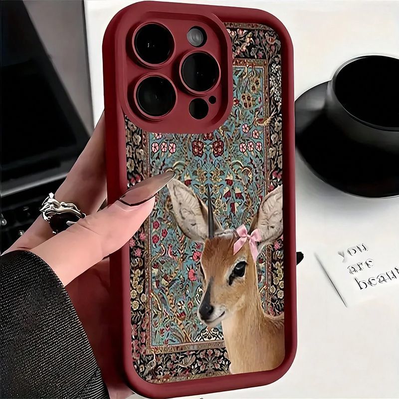 Phone Cases Red Deer - ワインレッドのタペストリー柄鹿プリントケース iPhone 16 15 17 Air