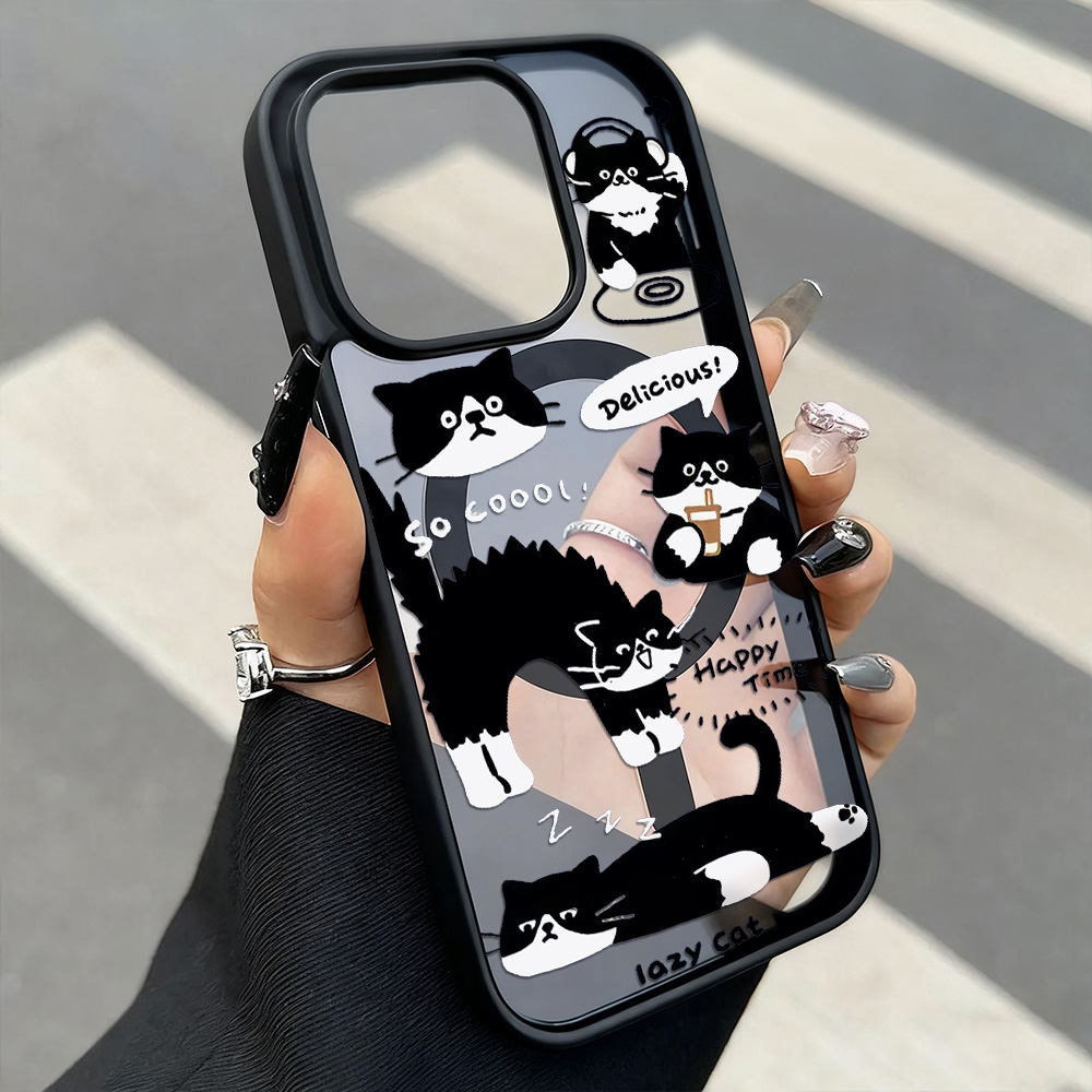 Phone Cases Magsafe - 面白い黒猫ワイヤレス充電対応スマホケース iPhone 17 16 Pro Max