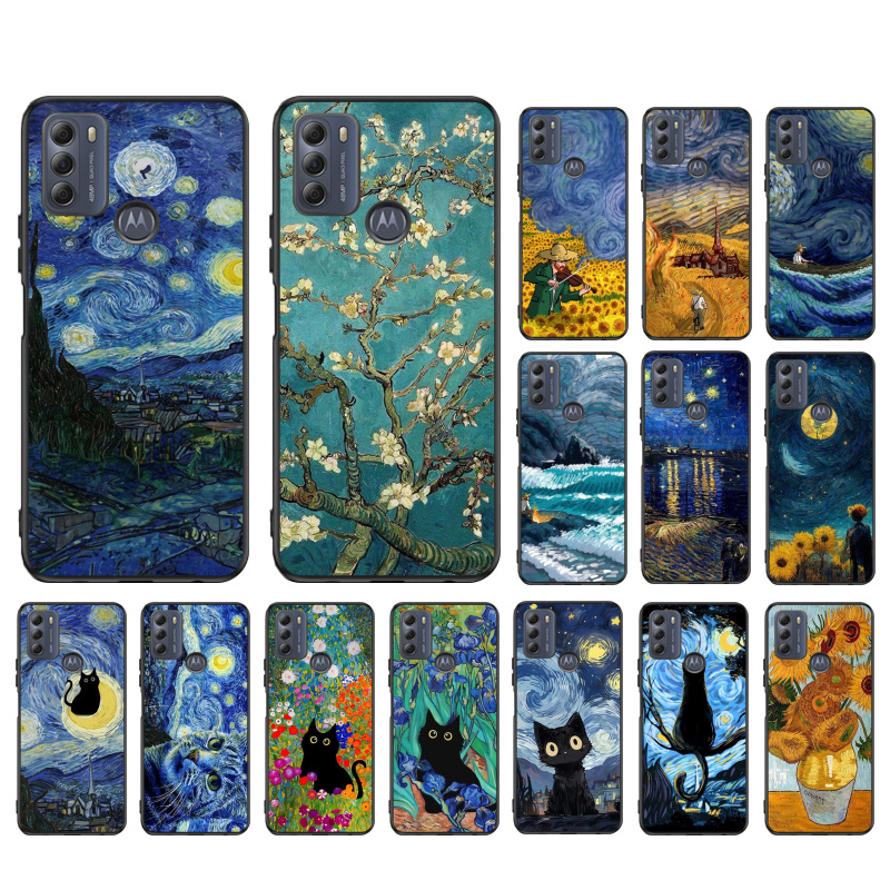 Phone Cases Moto G - ヴァンゴッホの花と猫の電話ケース,オートバイ用の純粋な電話ケースg84 g22 g32 g42 g52 g54