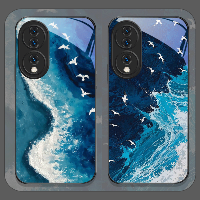 Huawei Mate 60 - 夏のビーチ、青い海の波柄プリント強化ガラス製スマホケース Huawei Nova 13 Pro 12