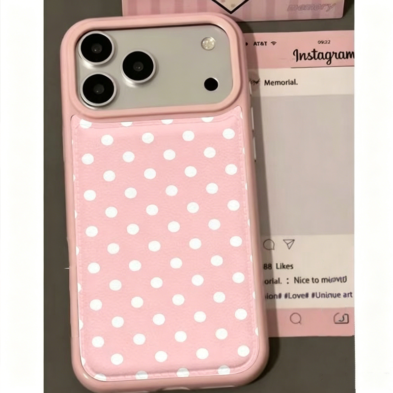 Phone Cases Polka Dot - 韓国のトレンドのかわいいピンクの水玉模様レザー製スマホケース iPhone 17 Air 16 15