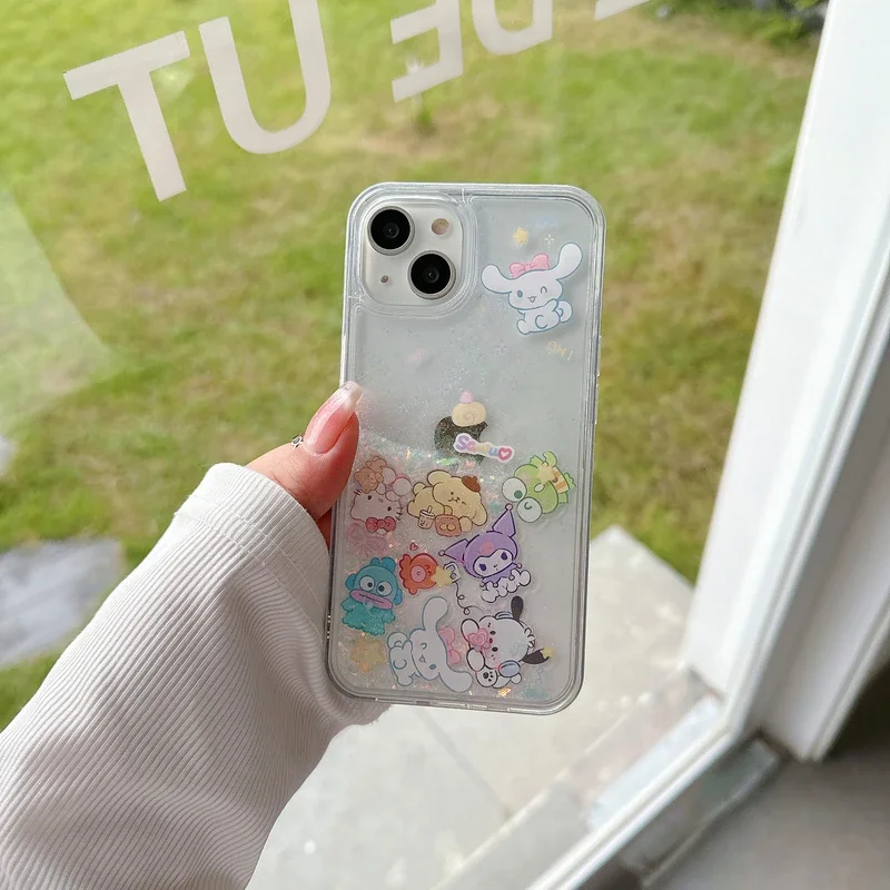 Phone Cases Rimowa - サンリオ-グリッタークイックサンド電話ケース,クリアカバー,ハローキティ,pochacco,kuromi,メロディ,ブリンブリン,iphone 16,15,14,13,12,11 pro max
