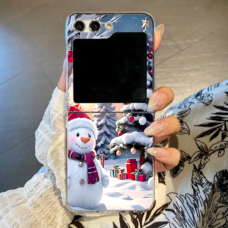 Phone Cases Z Flip 6 - クリスマススノーマンエルク柄スマホケース サムスンギャラクシーZフリップ8 7 FE 6 5