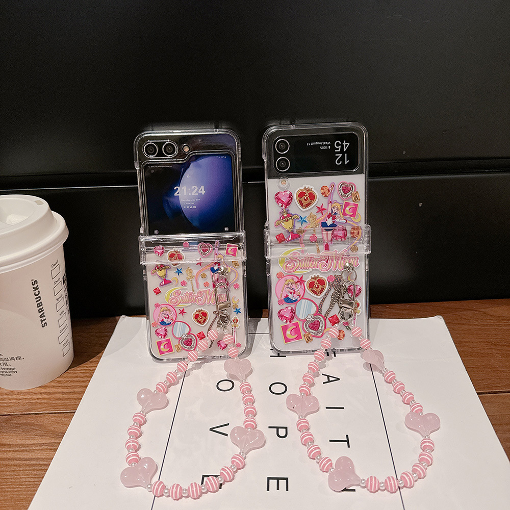 Phone Cases Z Flip 6 - かわいい漫画日本のアニメ美少女戦士セーラームーンのスマホケース、Samsung Galaxy Z Flip 7用ハードPCバックカバー、Z Flip