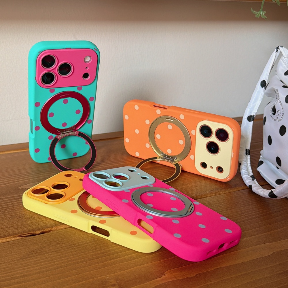 Phone Cases Polka Dot - INS ポルカドット マグネティック 360 ° 回転ブラケットケース