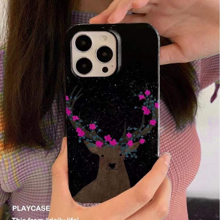 Phone Cases Red Deer - 黒と赤のシカ鹿柄iPhoneケース IPHONE 17 Air 16E 15