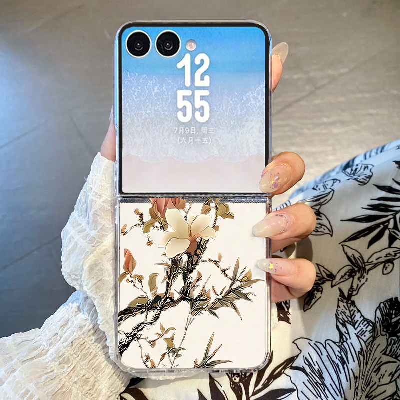 Phone Cases Z Flip 6 - マグノリア柄プリントのスマホケース、Samsung Galaxy Z Flip 8 7