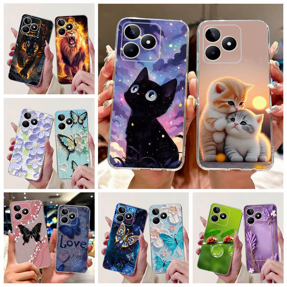 Realme Note 50 - Realme用のかわいい猫の絵が描かれたカバー,透明なシリコン電話ケース,ソフトtpu,rmx3834