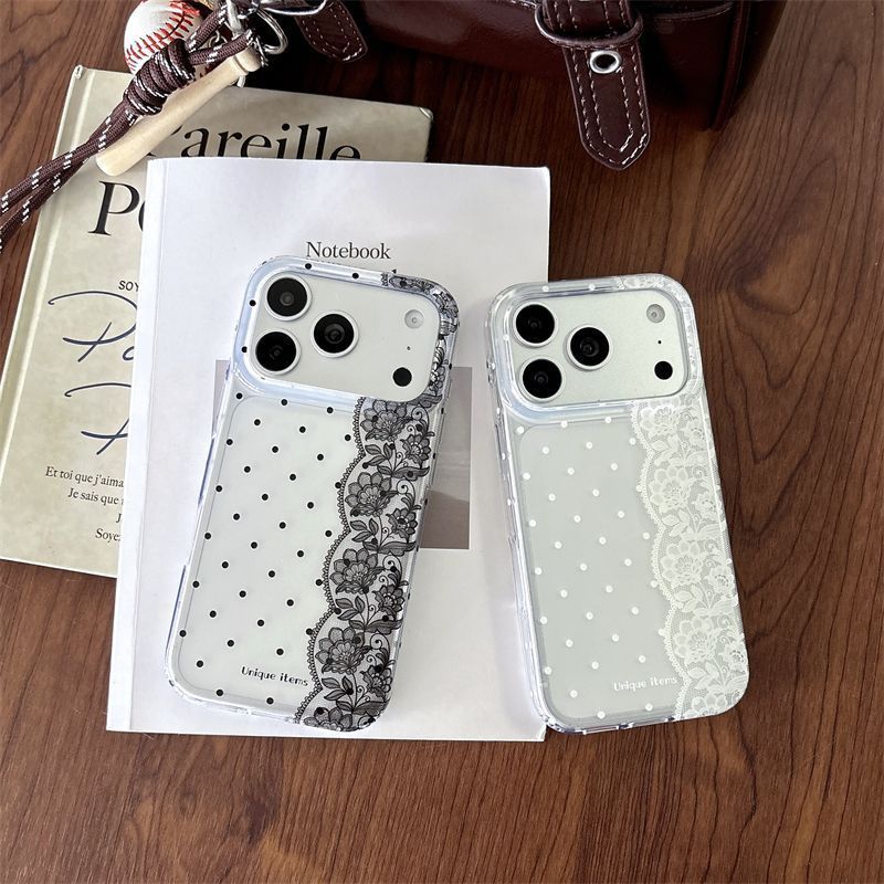 Phone Cases Polka Dot - 水玉模様のレースが施された白黒のかわいいスマホケース iPhone 18 17 Air 16