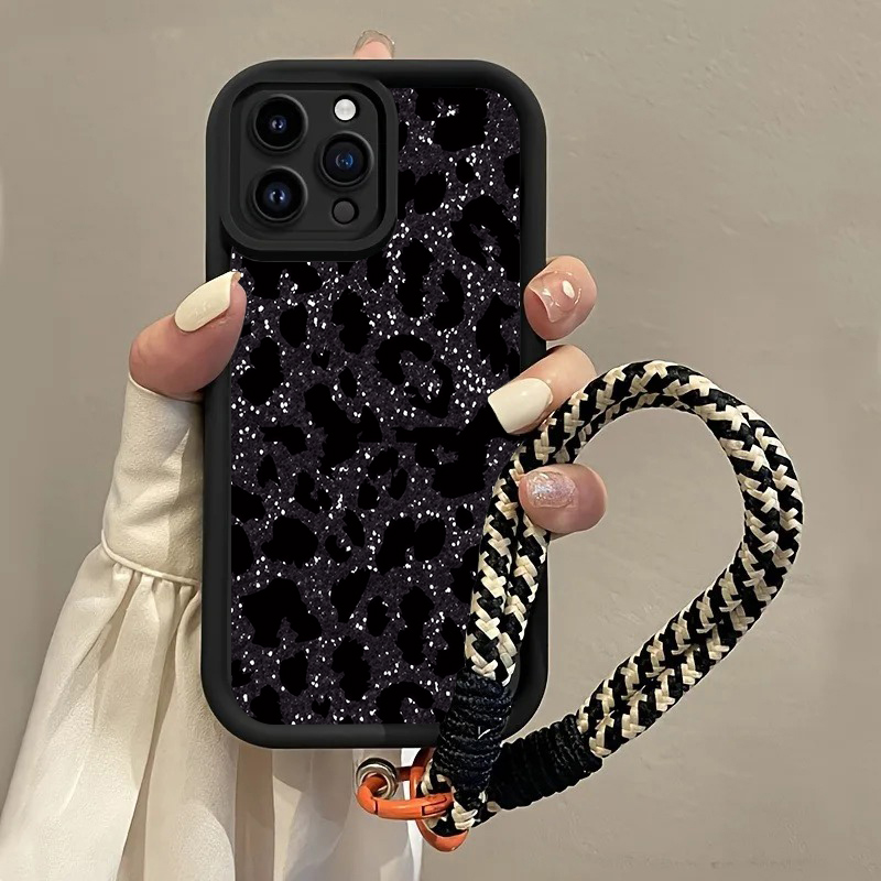 Phone Cases With Loop - 黒斑点ヒョウ柄ハングストラップ付きスマホケース Samsung Galaxy Note 20 S23
