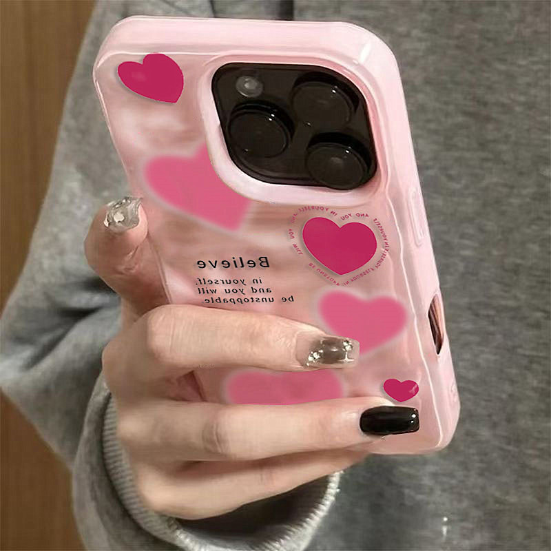Phone Cases Expensive - 高級ピンクのラブハート折りたたみテクスチャ携帯電話ケース iPhone 17 Air 16 15