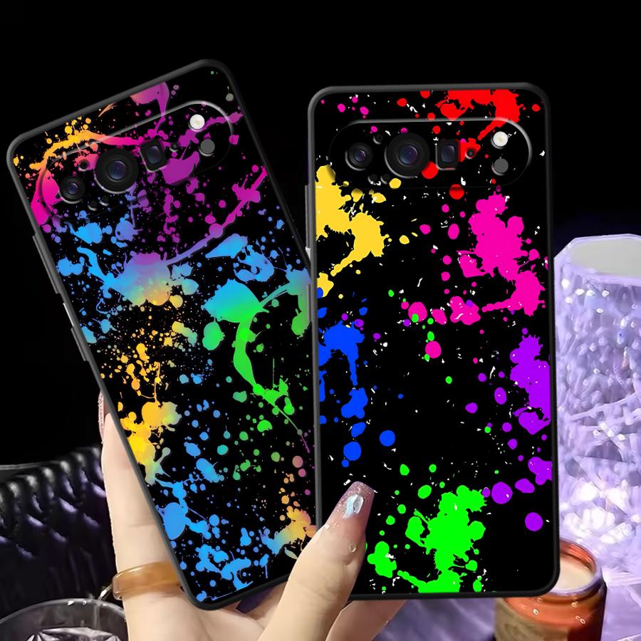 Phone Cases Google Pixel 9A - レインボーペイントスプラッターファンダ電話カバーケース Google Pixel 10A 9a 7a