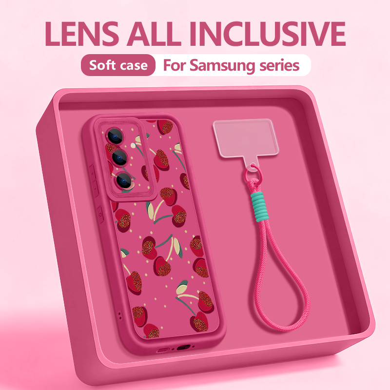 Phone Cases With Loop - 小さなチェリーパターンのランヤード付きスマホケース Samsung Galaxy S25 S24 FE