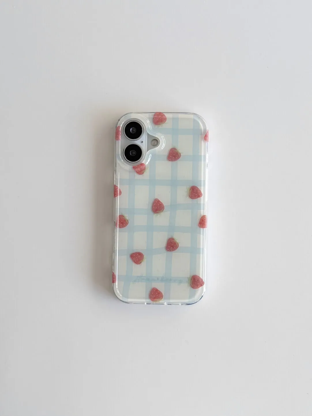 Phone Cases Expensive - フレッシュブルーグリッド柄ストロベリー高級IMDスマホケース iPhone 17 AIR 16 15