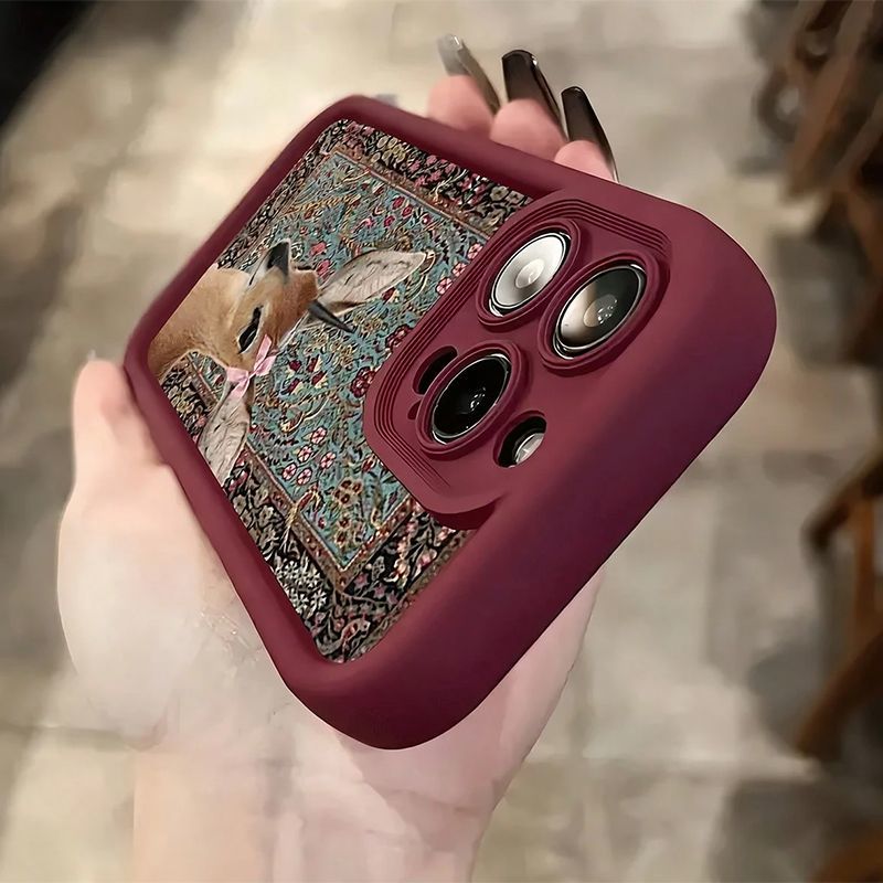 ワインレッドのタペストリー柄鹿プリントケース iPhone  - Phone Cases Red Deer のレビューと価格