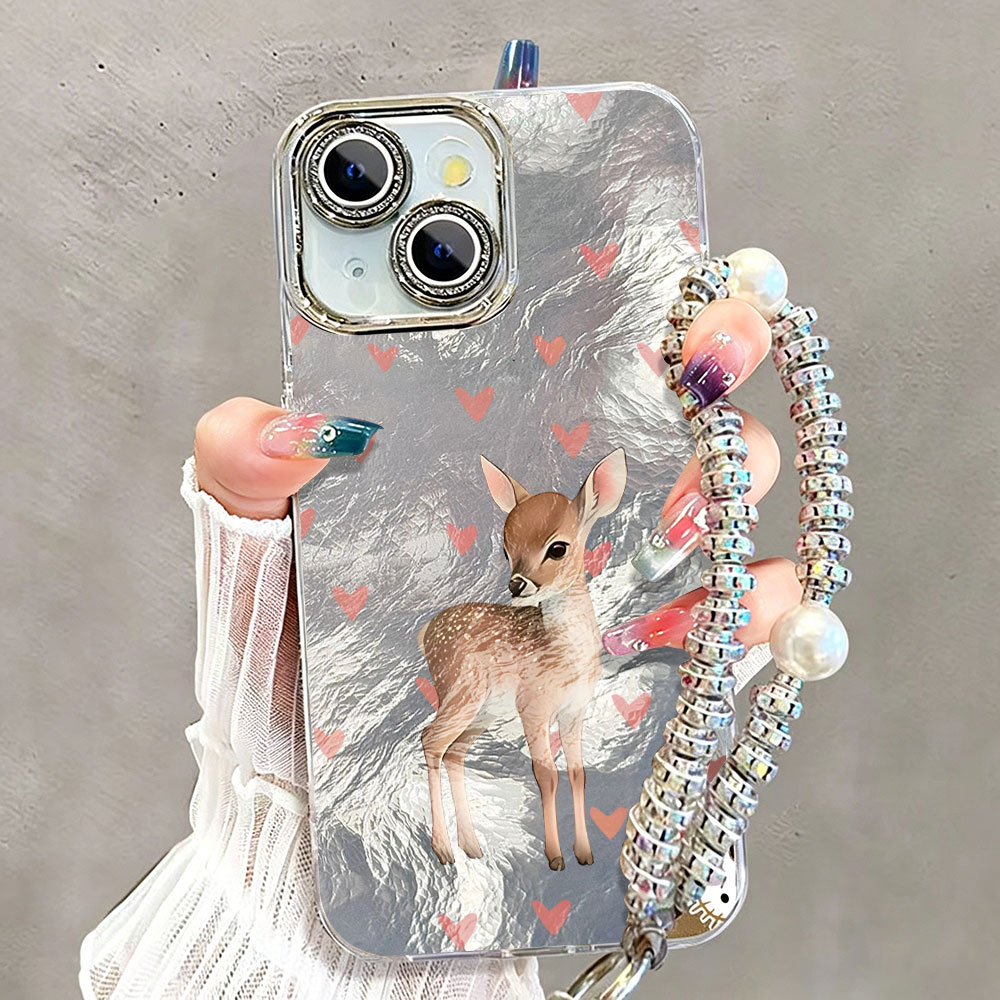 可愛い韓国風赤い愛の鹿柄スマホケース iPhone 17 1 - Phone Cases Red Deer のレビューと価格