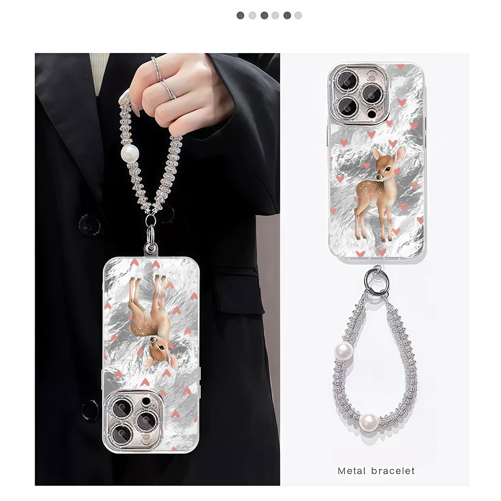 可愛い韓国風赤い愛の鹿柄スマホケース iPhone 17 1 - Phone Cases Red Deer のレビューと価格