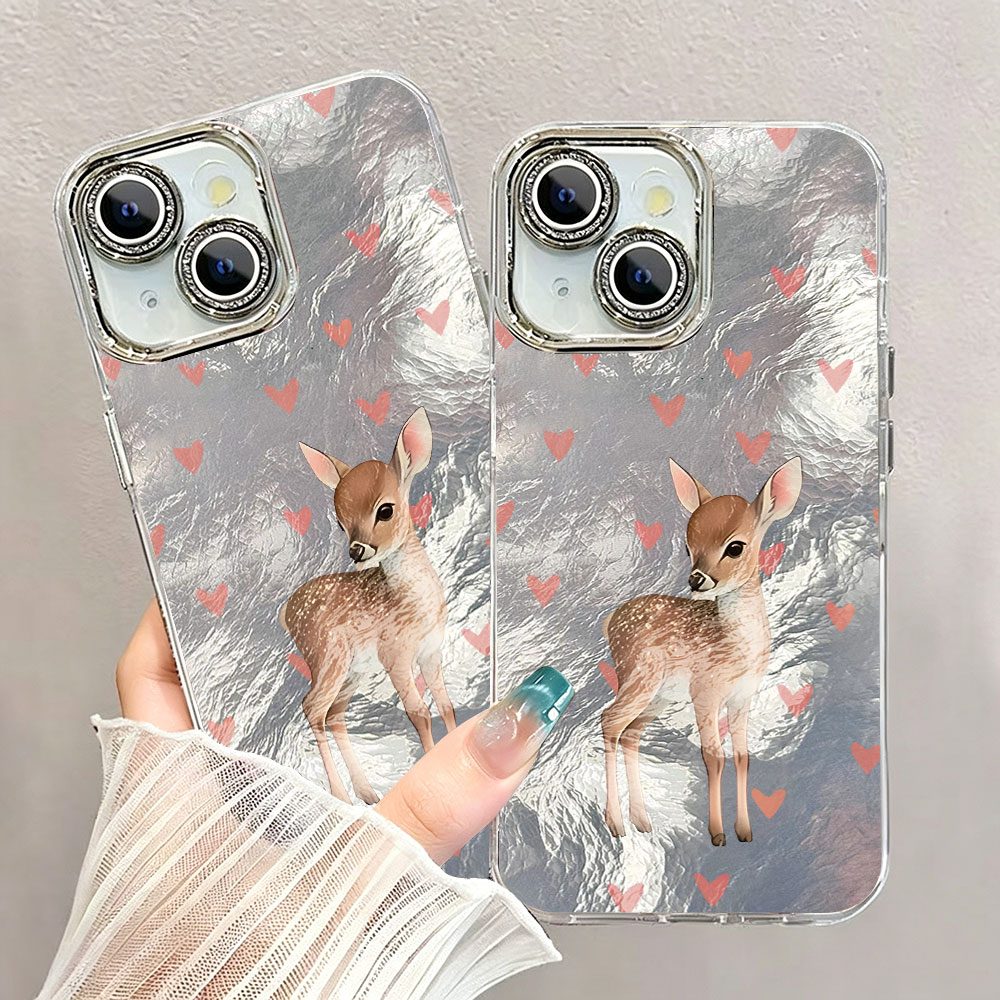 可愛い韓国風赤い愛の鹿柄スマホケース iPhone 17 1 - Phone Cases Red Deer のレビューと価格