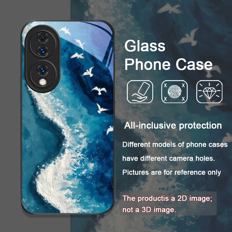 夏のビーチ、青い海の波柄プリント強化ガラス製スマホケース H - Huawei Mate 60 のレビューと価格