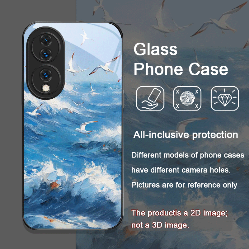 夏のビーチ、青い海の波柄プリント強化ガラス製スマホケース H - Huawei Mate 60 のレビューと価格