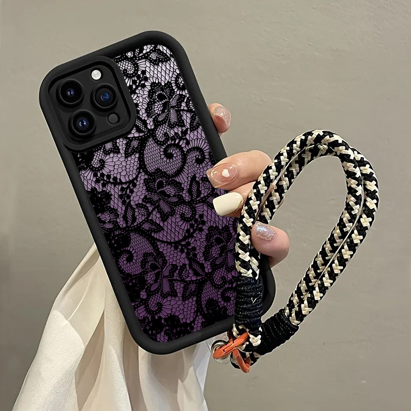 黒紫レースハングストラップ付きスマホケース Samsung  - Phone Cases With Loop のレビューと価格