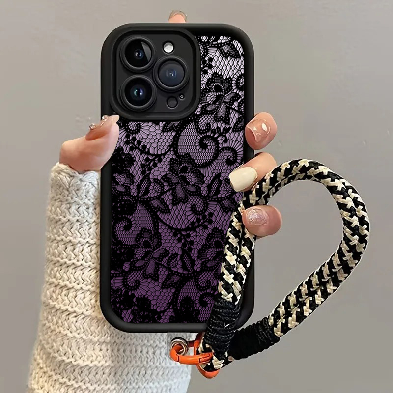 黒紫レースハングストラップ付きスマホケース Samsung  - Phone Cases With Loop のレビューと価格