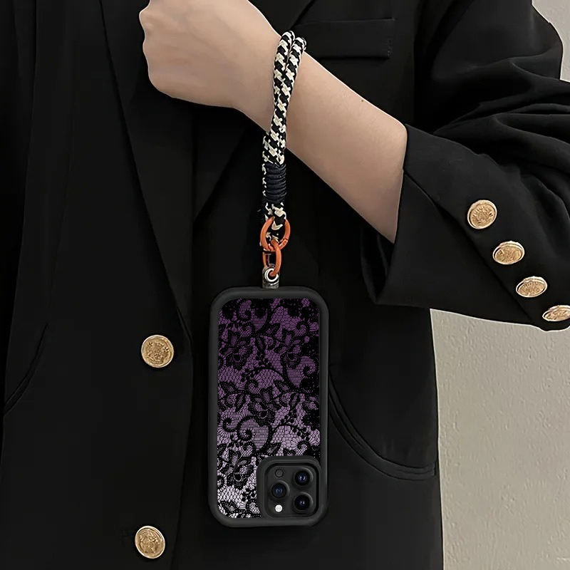 黒紫レースハングストラップ付きスマホケース Samsung  - Phone Cases With Loop のレビューと価格