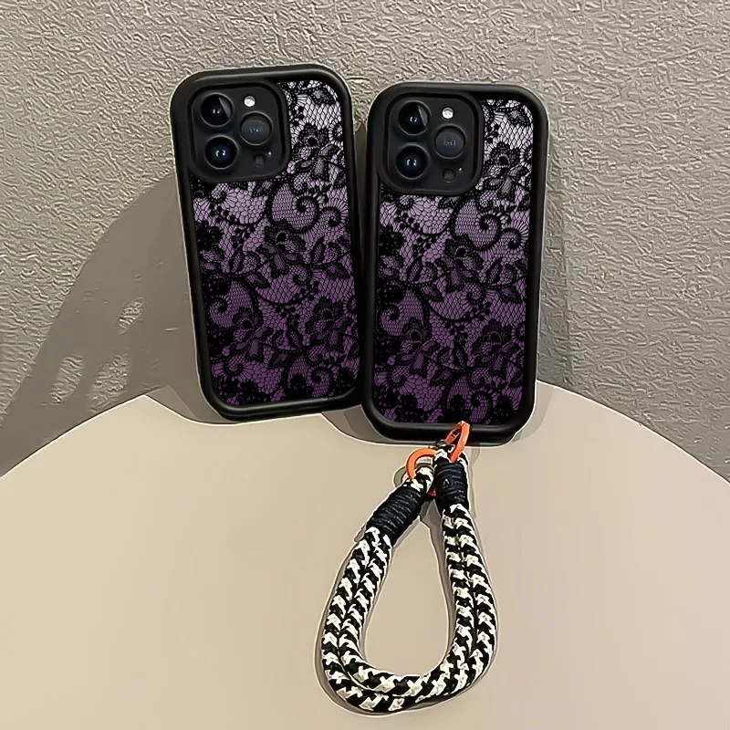 黒紫レースハングストラップ付きスマホケース Samsung  - Phone Cases With Loop のレビューと価格