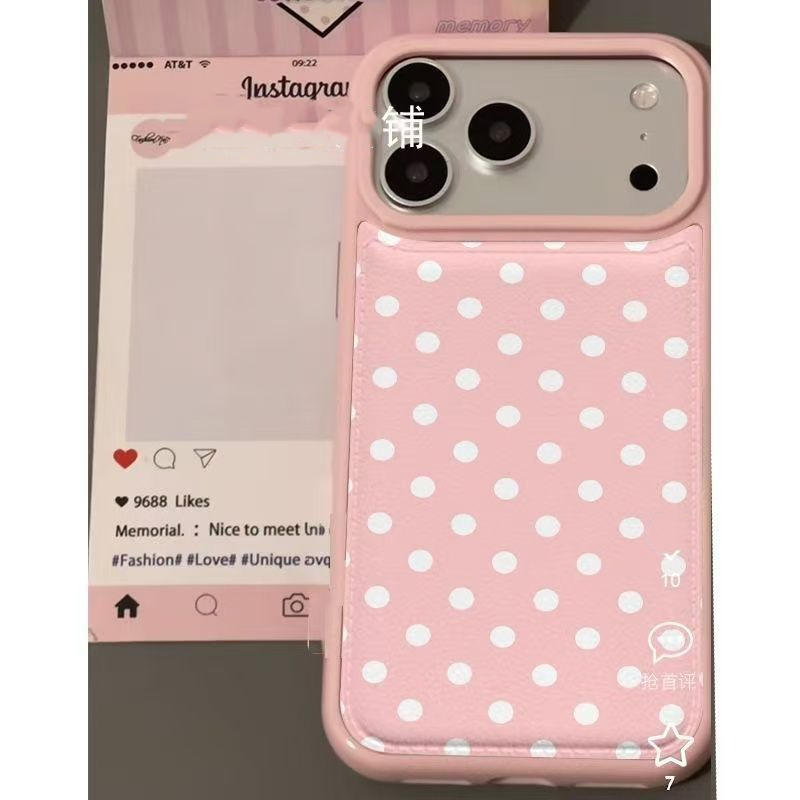 韓国のトレンドのかわいいピンクの水玉模様レザー製スマホケース - Phone Cases Polka Dot のレビューと価格