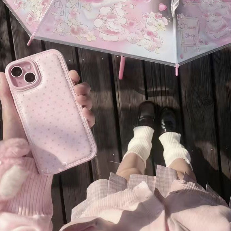 韓国のトレンドのかわいいピンクの水玉模様レザー製スマホケース - Phone Cases Polka Dot のレビューと価格