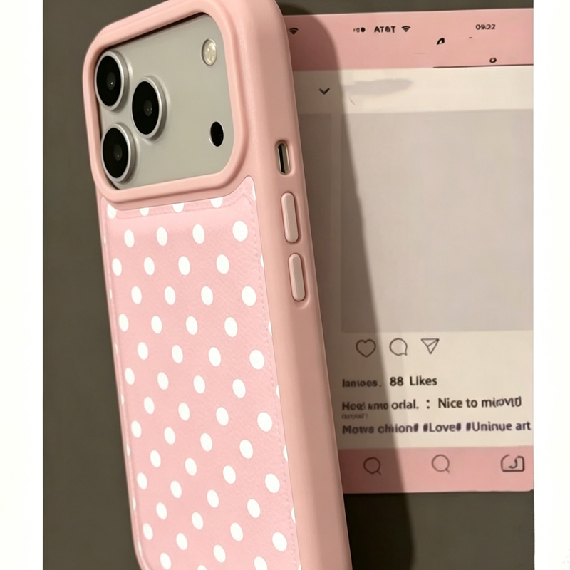 韓国のトレンドのかわいいピンクの水玉模様レザー製スマホケース - Phone Cases Polka Dot のレビューと価格