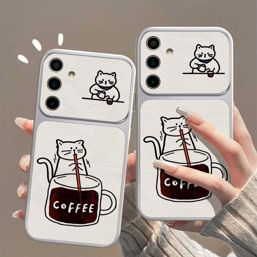 コーヒーと可愛い猫柄のスマホケース Samsung S26  - Phone Cases Samsung S24 のレビューと価格