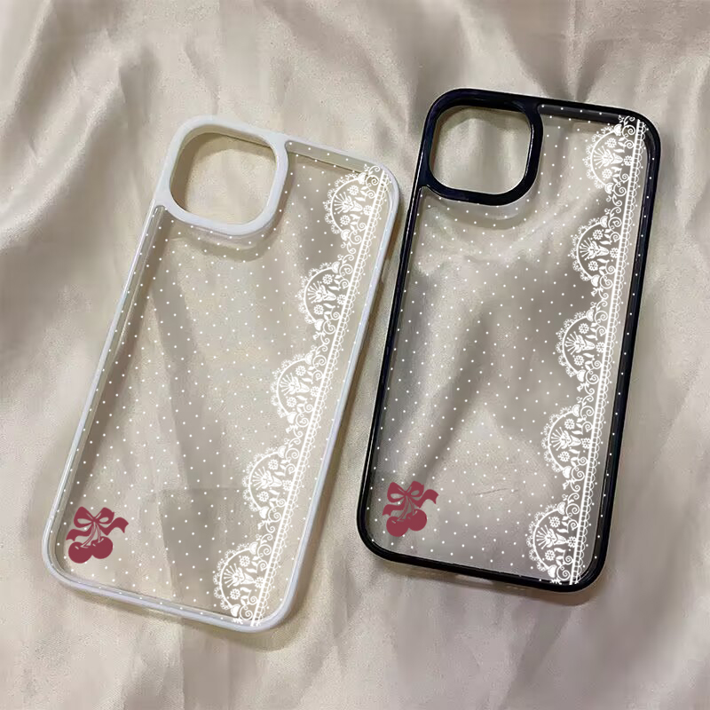 可愛いチェリーボウホワイトレースポルカドット柄iPhoneケ - Phone Cases Polka Dot のレビューと価格