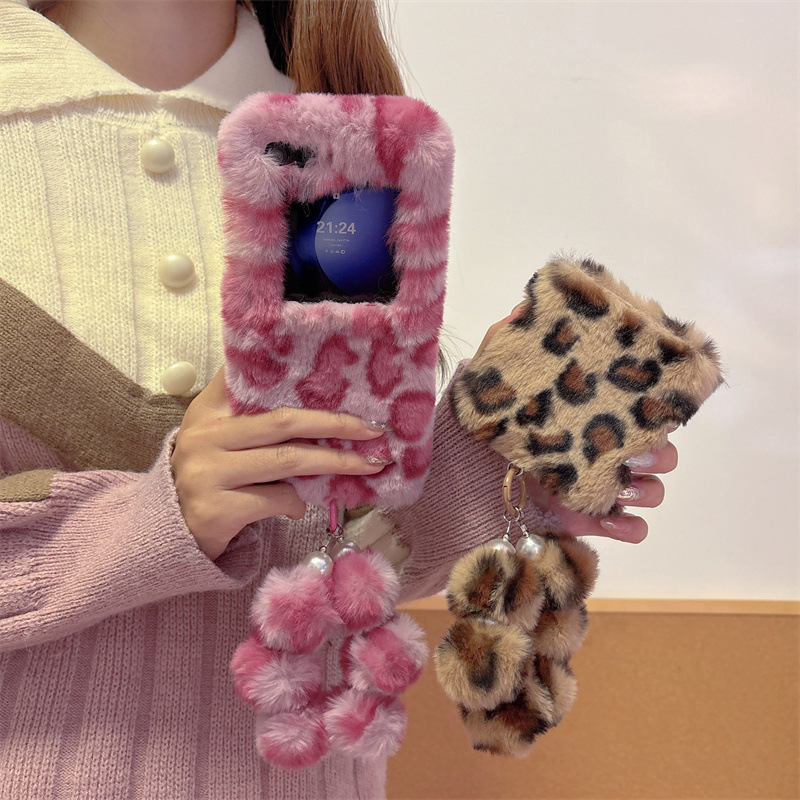 ファッションレオパード柄ふわふわプラッシュリストストラップ付 - Phone Cases With Loop のレビューと価格