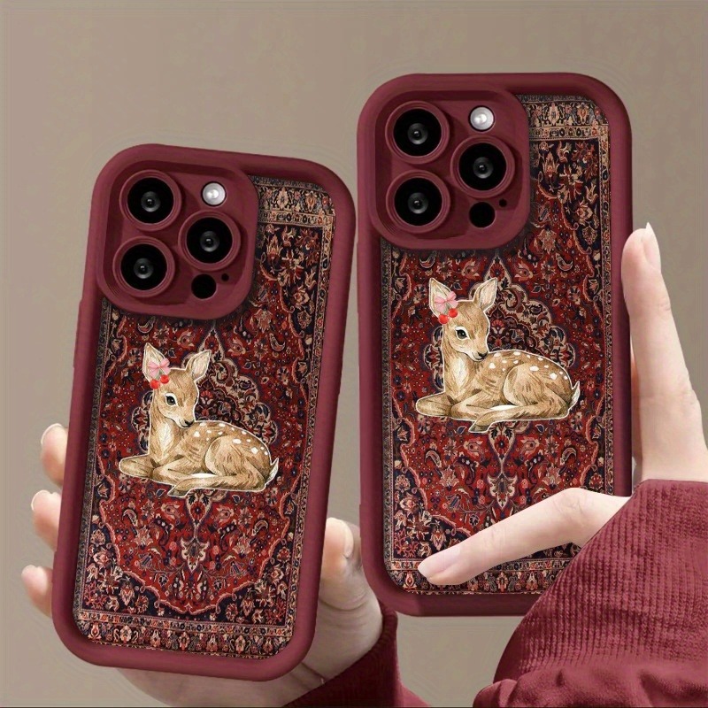 ヴィンテージレッドの花柄鹿柄ハイエッジTPU耐衝撃スマホケー - Phone Cases Red Deer のレビューと価格