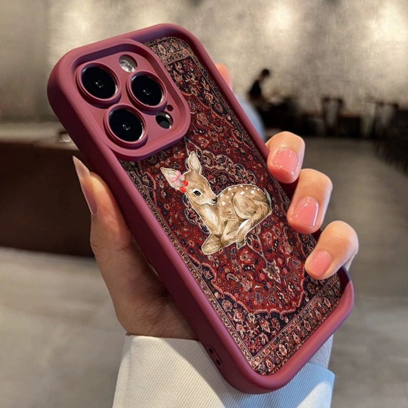 ヴィンテージレッドの花柄鹿柄ハイエッジTPU耐衝撃スマホケー - Phone Cases Red Deer のレビューと価格