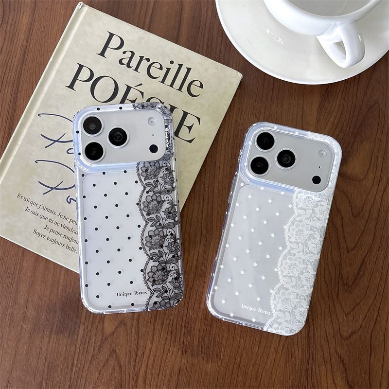 水玉模様のレースが施された白黒のかわいいスマホケース iPh - Phone Cases Polka Dot のレビューと価格