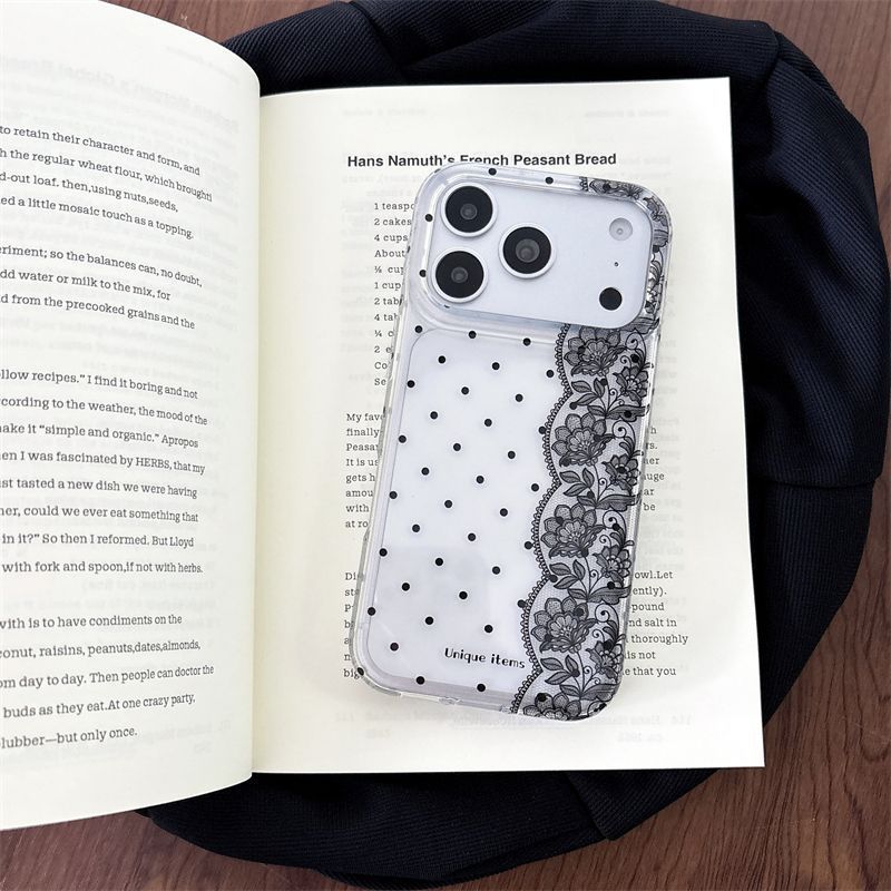 水玉模様のレースが施された白黒のかわいいスマホケース iPh - Phone Cases Polka Dot のレビューと価格