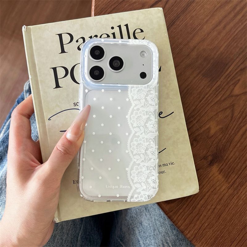 水玉模様のレースが施された白黒のかわいいスマホケース iPh - Phone Cases Polka Dot のレビューと価格