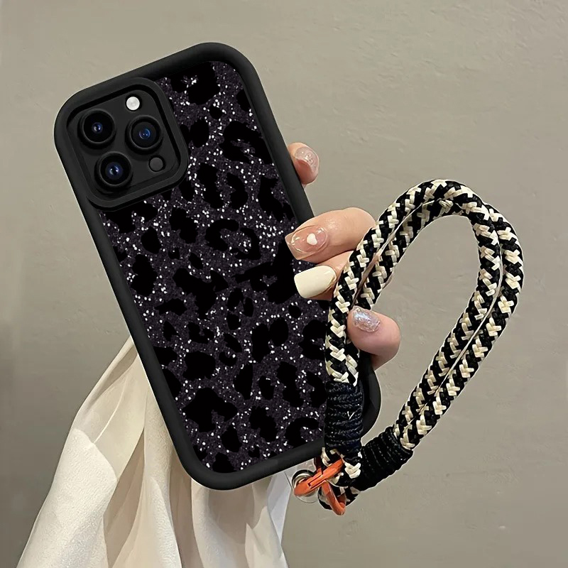 黒斑点ヒョウ柄ハングストラップ付きスマホケース Samsun - Phone Cases With Loop のレビューと価格