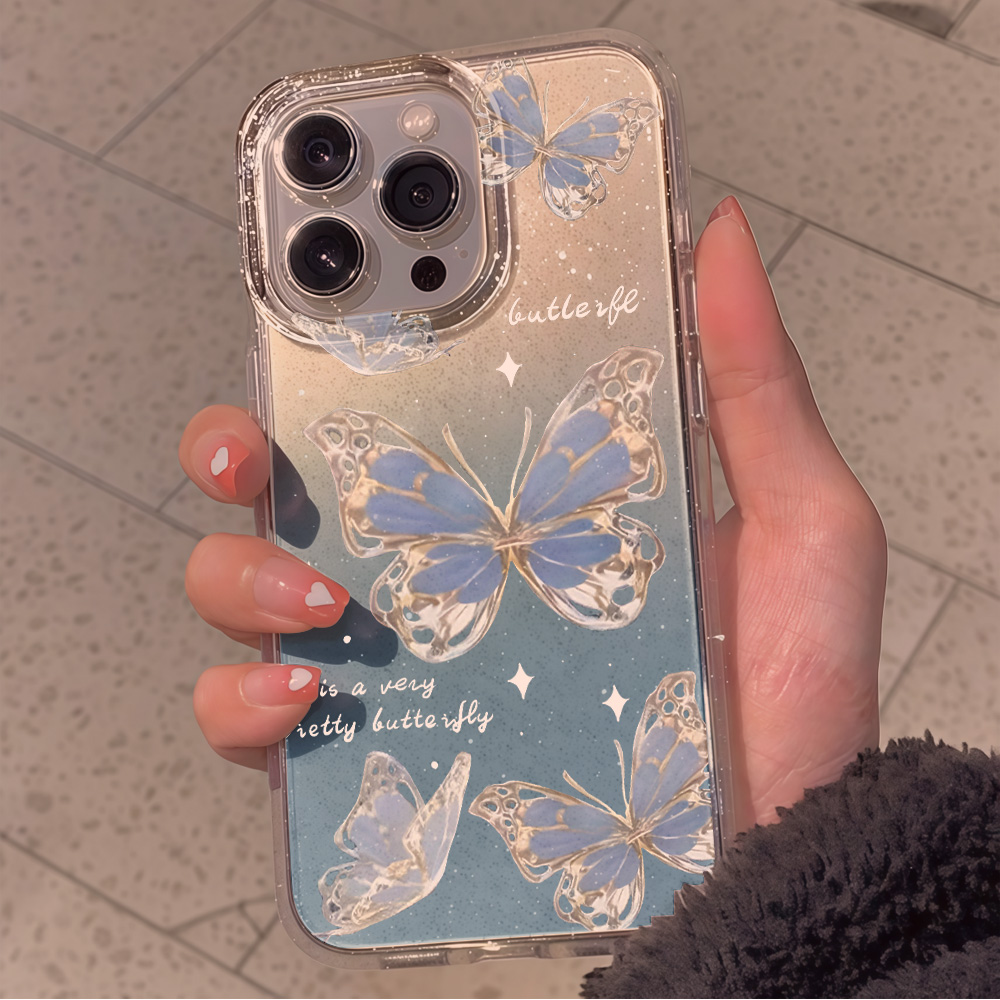 高級ブルーバタフライクリアグリッターフォンケース iPhon - Phone Cases Expensive のレビューと価格