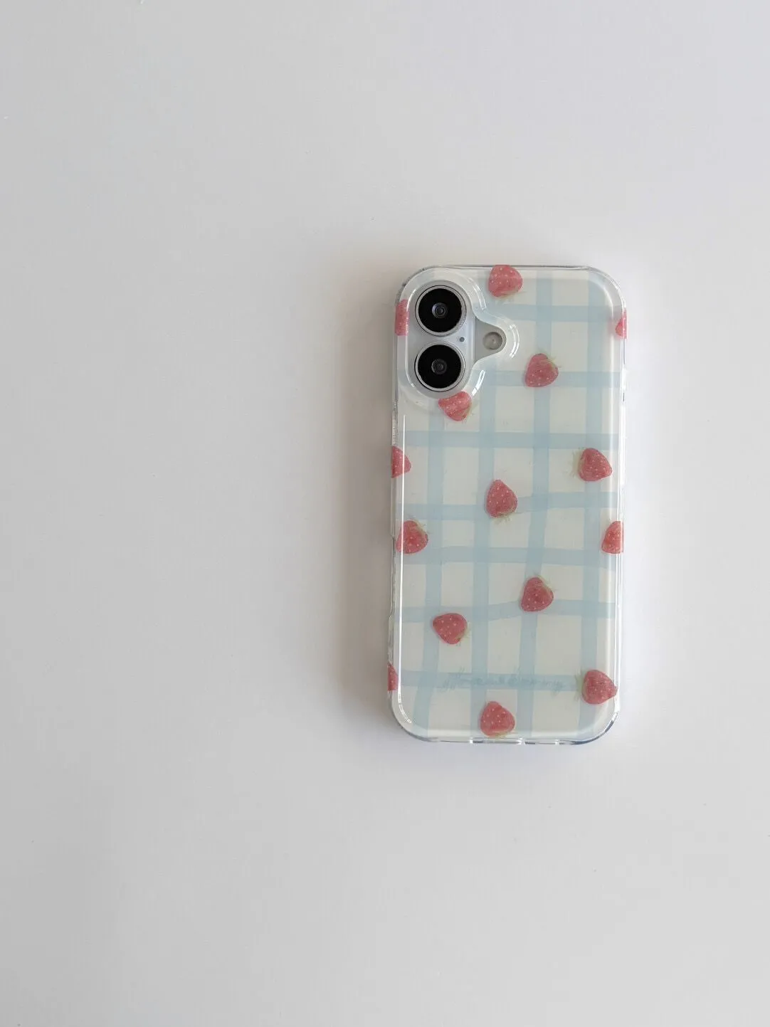フレッシュブルーグリッド柄ストロベリー高級IMDスマホケース - Phone Cases Expensive のレビューと価格