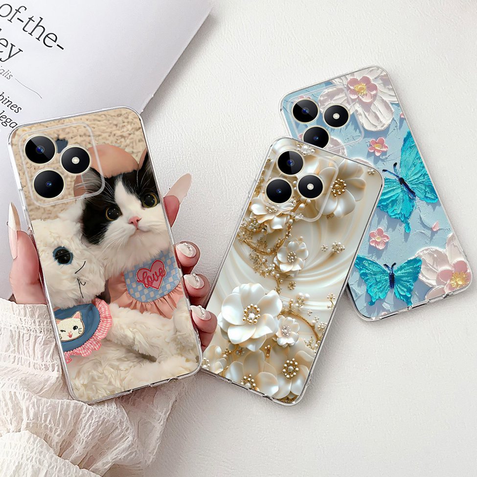 Realme-かわいい猫,花,蝶,男の子と女の子のための透明 - Phone Cases Rimowa のレビューと価格